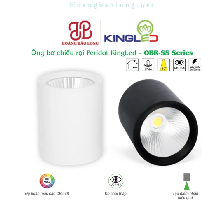 Hình catalogue ống bơ chiếu rọi Peridot KingLed OBR-SS, CRI>98, UGR