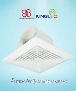 Quạt hút âm trần KingLED QHATR-01-30 40W, lỗ khoét 300 x 300 mm, lưu lượng 280 m³/h, độ ồn 42 dB, phù hợp thông gió nhà vệ sinh và phòng tắm.