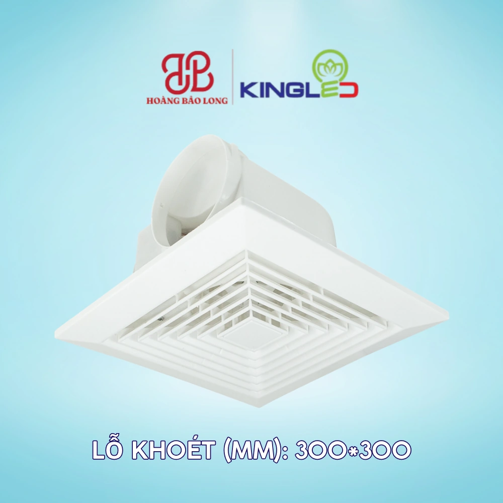 Quạt Hút Âm Trần KingLED 40W QHATR-01-30 Quạt hút âm trần KingLED QHATR-01-30 40W, lỗ khoét 300 x 300 mm, lưu lượng 280 m³/h, độ ồn 42 dB, phù hợp thông gió nhà vệ sinh và phòng tắm.