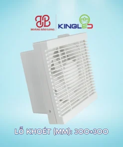 Quạt hút âm tường KingLED QHAT-01-30 40W, lỗ khoét 300 x 300 mm, lưu lượng 690 m³/h, độ ồn 42 dB, phù hợp thông gió nhà vệ sinh và phòng tắm.