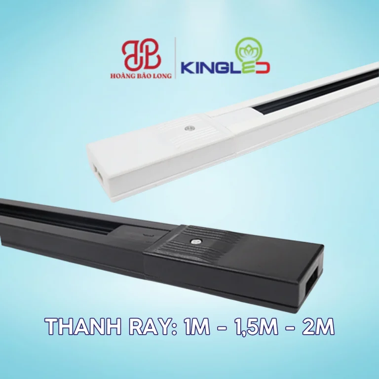Thanh ray gắn đèn KingLED RAY1.0-D dài 1,0 m, màu đen, tạo tuyến cấp điện và vị trí trượt linh hoạt cho đèn rọi ray cùng hệ.